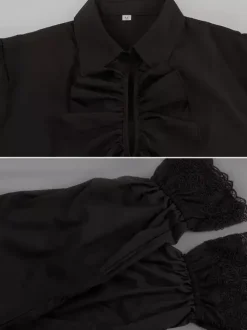 Black Retro Steampunk Shirt Cascading Ruffles Long Sleeves Vintage Blouses