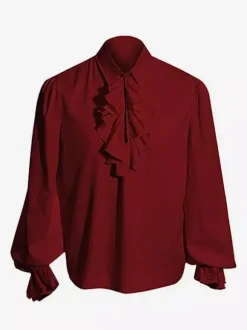 Black Retro Steampunk Shirt Cascading Ruffles Long Sleeves Vintage Blouses