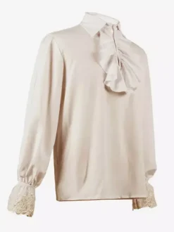 Black Retro Steampunk Shirt Cascading Ruffles Long Sleeves Vintage Blouses