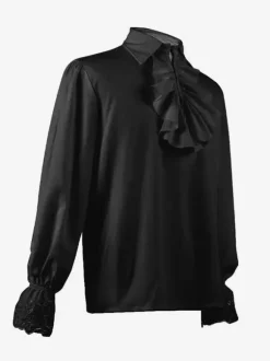 Black Retro Steampunk Shirt Cascading Ruffles Long Sleeves Vintage Blouses
