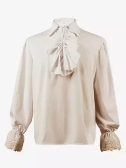 Black Retro Steampunk Shirt Cascading Ruffles Long Sleeves Vintage Blouses