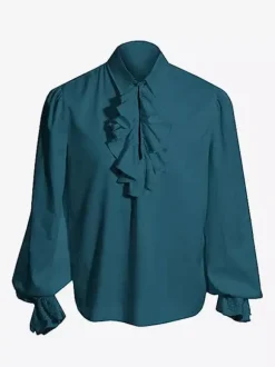 Black Retro Steampunk Shirt Cascading Ruffles Long Sleeves Vintage Blouses