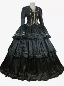 Black Retro Tudor Dress Costumes Ruffles Polyester Top Women's Retro Set Marie Antoinette Costume Masquerade Ball Gown
