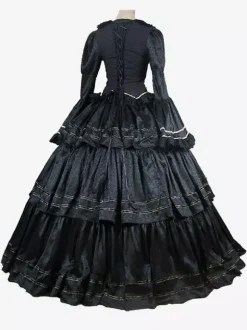 Black Retro Tudor Dress Costumes Ruffles Polyester Top Women's Retro Set Marie Antoinette Costume Masquerade Ball Gown