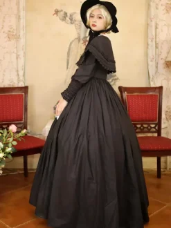 Black Retro Tudor Dress Costumes Lace Polyester Dress Women's Marie Antoinette Costume Retro Tunic Masquerade Ball Gown