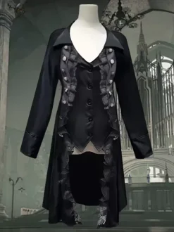 Black Retro Tudor Dress Costumes Men's Marie Antoinette Costume Lace Buttons Polyester Top Overcoat Retro 18th Century Costume