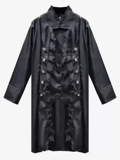 Black Retro Tudor Dress Costumes Men's Marie Antoinette Costume Lace Buttons Polyester Top Overcoat Retro 18th Century Costume