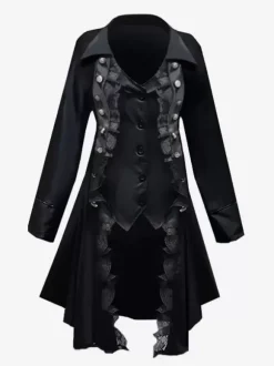 Black Retro Tudor Dress Costumes Men's Marie Antoinette Costume Lace Buttons Polyester Top Overcoat Retro 18th Century Costume