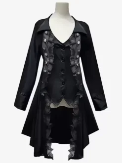 Black Retro Tudor Dress Costumes Men's Marie Antoinette Costume Lace Buttons Polyester Top Overcoat Retro 18th Century Costume