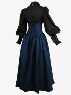 Black Retro Tudor Dress Costumes Women's Marie Antoinette Costume Ruffles Polyester Set Skirt Top Royal 18th Century Costume