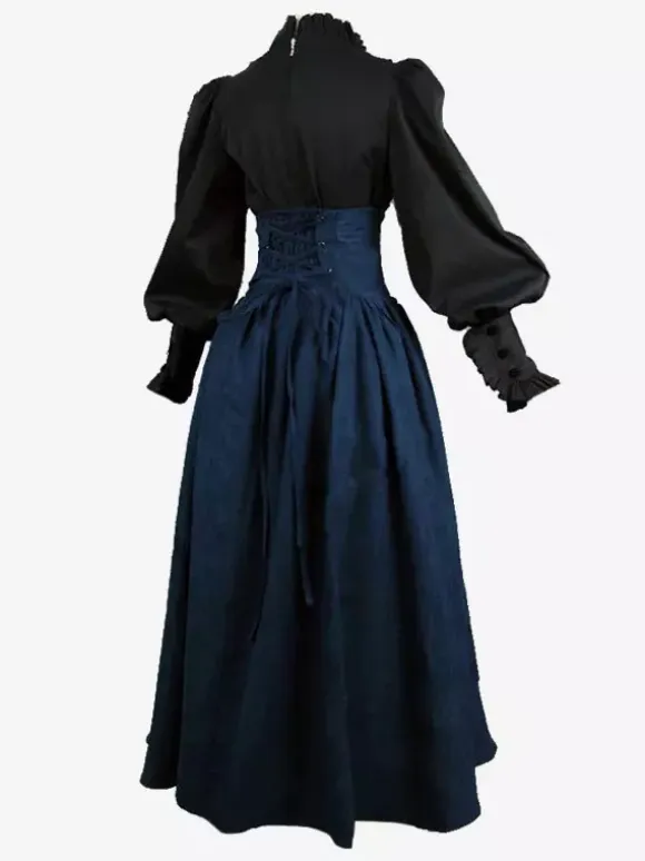 Black Retro Tudor Dress Costumes Women's Marie Antoinette Costume Ruffles Polyester Set Skirt Top Royal 18th Century Costume