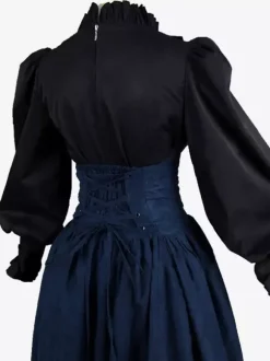 Black Retro Tudor Dress Costumes Women's Marie Antoinette Costume Ruffles Polyester Set Skirt Top Royal 18th Century Costume