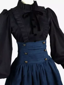 Black Retro Tudor Dress Costumes Women's Marie Antoinette Costume Ruffles Polyester Set Skirt Top Royal 18th Century Costume