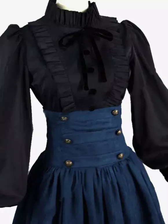Black Retro Tudor Dress Costumes Women's Marie Antoinette Costume Ruffles Polyester Set Skirt Top Royal 18th Century Costume
