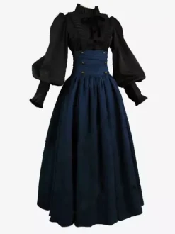 Black Retro Tudor Dress Costumes Women's Marie Antoinette Costume Ruffles Polyester Set Skirt Top Royal 18th Century Costume