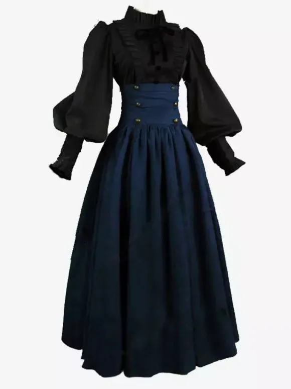 Black Retro Tudor Dress Costumes Women's Marie Antoinette Costume Ruffles Polyester Set Skirt Top Royal 18th Century Costume