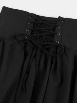 Black Retro Tudor Dress Costumes Lace Up Polyester Skirt Women's Retro Marie Antoinette Costume Skirt 18th Century Costume