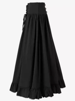 Black Retro Tudor Dress Costumes Lace Up Polyester Skirt Women's Retro Marie Antoinette Costume Skirt 18th Century Costume