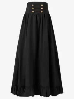 Black Retro Tudor Dress Costumes Lace Up Polyester Skirt Women's Retro Marie Antoinette Costume Skirt 18th Century Costume
