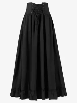 Black Retro Tudor Dress Costumes Lace Up Polyester Skirt Women's Retro Marie Antoinette Costume Skirt 18th Century Costume