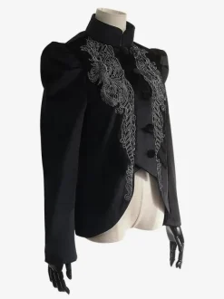 Black Retro Tudor Dress Costumes Women's Floral Print Lace Up Polyester Marie Antoinette Costume Top Overcoat Retro Masquerade Ball Gown