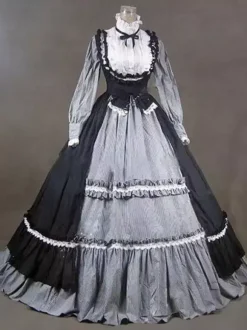 Black Retro Tudor Dress Costumes Women's Ruffles Cotton Blend Marie Antoinette Costume Dress Retro Party Prom Dress