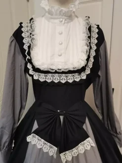 Black Retro Tudor Dress Costumes Women's Ruffles Cotton Blend Marie Antoinette Costume Dress Retro Party Prom Dress