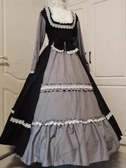 Black Retro Tudor Dress Costumes Women's Ruffles Cotton Blend Marie Antoinette Costume Dress Retro Party Prom Dress