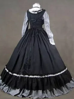 Black Retro Tudor Dress Costumes Women's Ruffles Cotton Blend Marie Antoinette Costume Dress Retro Party Prom Dress