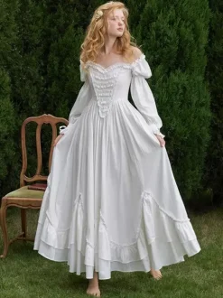 Black Retro Tudor Dress Costumes Women's Ruffles Tiered Cotton Blend Dress Marie Antoinette Costume Western Vintage Clothing
