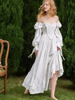 Black Retro Tudor Dress Costumes Women's Ruffles Tiered Cotton Blend Dress Marie Antoinette Costume Western Vintage Clothing