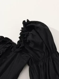 Black Retro Tudor Dress Costumes Women's Ruffles Tiered Cotton Blend Dress Marie Antoinette Costume Western Vintage Clothing