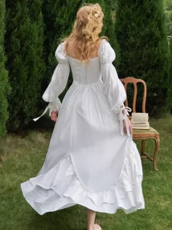 Black Retro Tudor Dress Costumes Women's Ruffles Tiered Cotton Blend Dress Marie Antoinette Costume Western Vintage Clothing