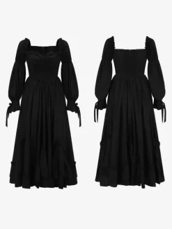 Black Retro Tudor Dress Costumes Women's Ruffles Tiered Cotton Blend Dress Marie Antoinette Costume Western Vintage Clothing