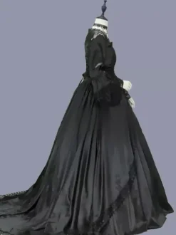 Black Retro Tudor Dress Costumes Women's Ruffles Lace Polyester Tunic Marie Antoinette Costume Dress Gothic Masquerade Ball Gown