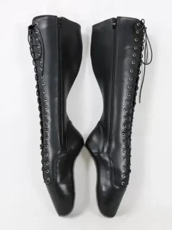 Black Sexy Boots Women Leather Lace Up Ballet Boots