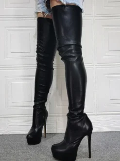 Black Sexy Boots Women Platform Stiletto Heel Thigh High Boots Plus Size Over The Knee Boots
