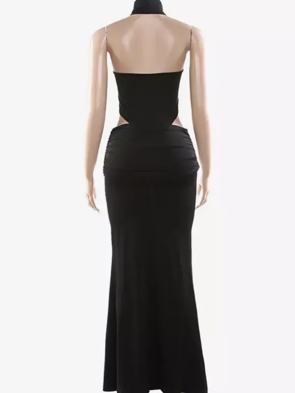 Black Sexy Club 2 Piece Set Women - High Neck Backless Bodysuit And Long Skirt - Summer Night Out 2026