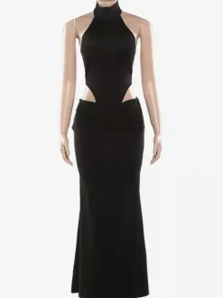 Black Sexy Club 2 Piece Set Women - High Neck Backless Bodysuit And Long Skirt - Summer Night Out 2026