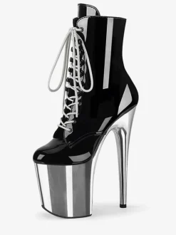 Black Sexy High Heel Boots Round Toe Platform Lace Up Sky High Plus Size Pole Dance Shoes