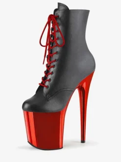 Black Sexy High Heel Boots Round Toe Platform Lace Up Sky High Plus Size Pole Dance Shoes
