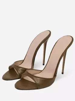 Black Sexy Mules High Heel Open Toe Snake Pattern Stiletto Heel Sandal Slides