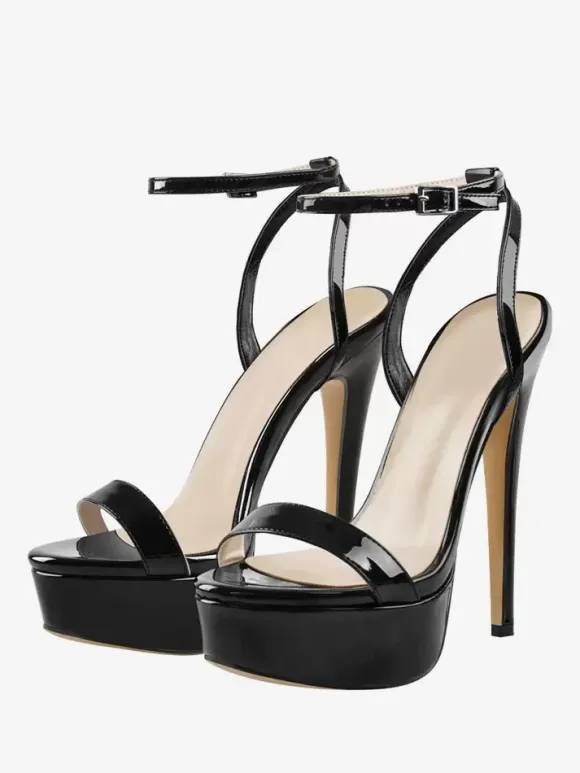 Black Sexy Sandals High Heel Platform Open Toe Ankle Strap Sandal Shoes