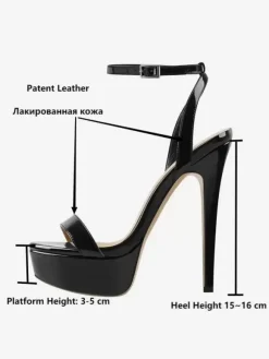 Black Sexy Sandals High Heel Platform Open Toe Ankle Strap Sandal Shoes