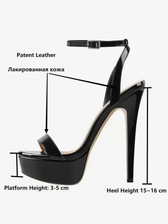 Black Sexy Sandals High Heel Platform Open Toe Ankle Strap Sandal Shoes