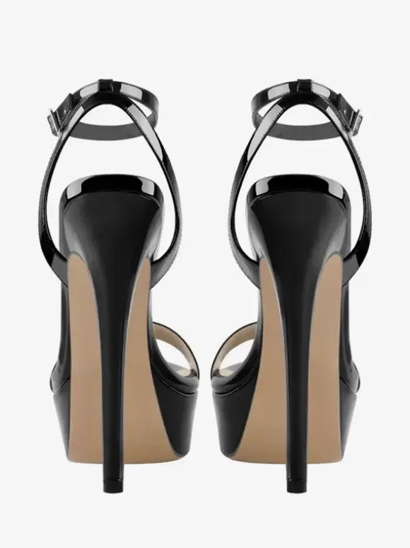 Black Sexy Sandals High Heel Platform Open Toe Ankle Strap Sandal Shoes