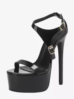 Black Sexy Sandals Platform Open Toe Buckle Detail High Heel Stripper Heels