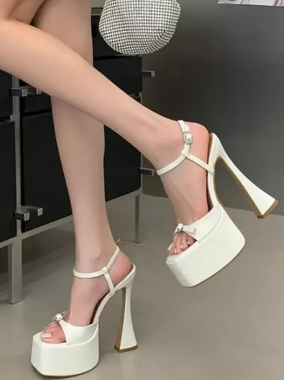 Black Sexy Sandals Platform Open Toe Buckle Detail High Heel Sandals