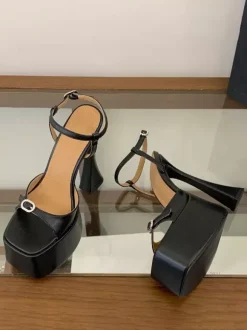 Black Sexy Sandals Platform Open Toe Buckle Detail High Heel Sandals