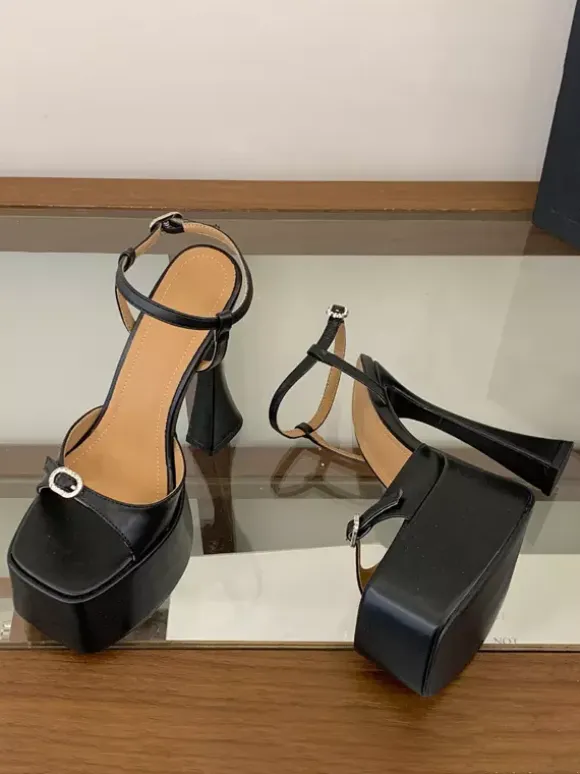 Black Sexy Sandals Platform Open Toe Buckle Detail High Heel Sandals